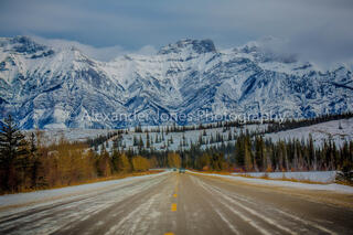 Mountain Road in Jasper National Park in Canadian Rocky Mountains 