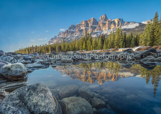 A reflection of castle mountain in banff national park canada