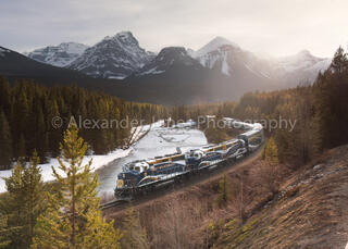 Rocky Mountaineer at Morant's Curve in Banff National Park
