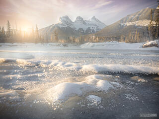 Winter sunrise over the three sisters mountains in canmore alberta. 