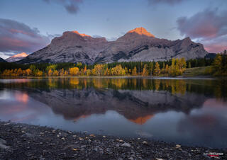 A sunrise at Wedge pond in kananaskis during fall. 