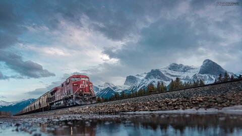CP Freight train the canadian rocky mountains in winter 