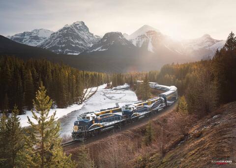Rocky Mountaineer at Morant's Curve in Banff National Park