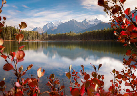 Fall afternoon at herbert lake in canadian rockies mountains