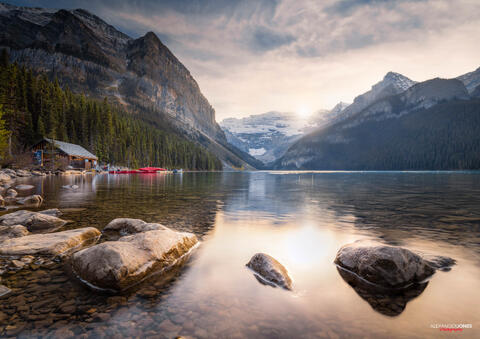 Lake Louise during golden hour in banff national park