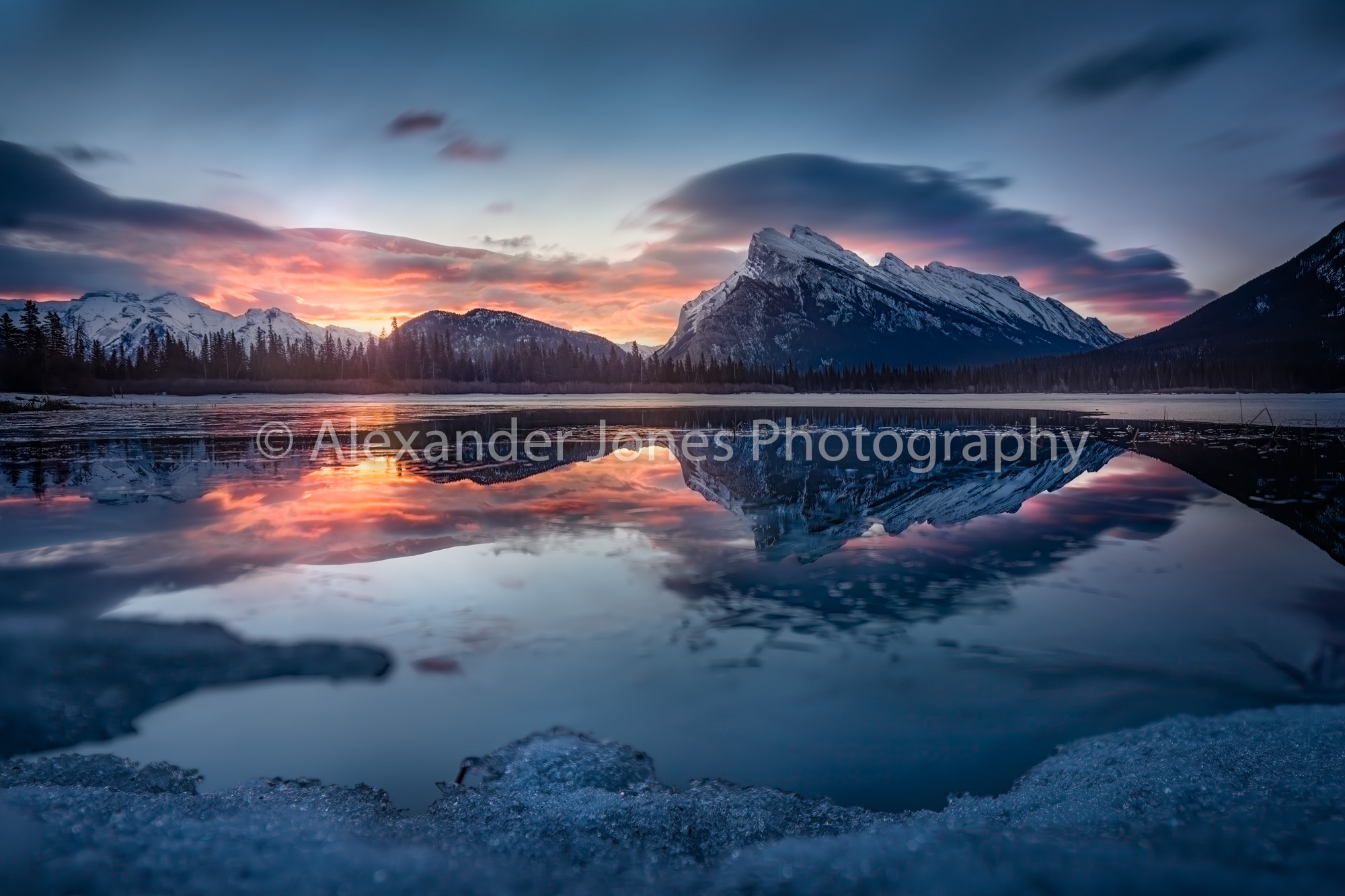 Rundle Dawn vermillion lake banff national park winter sunrise