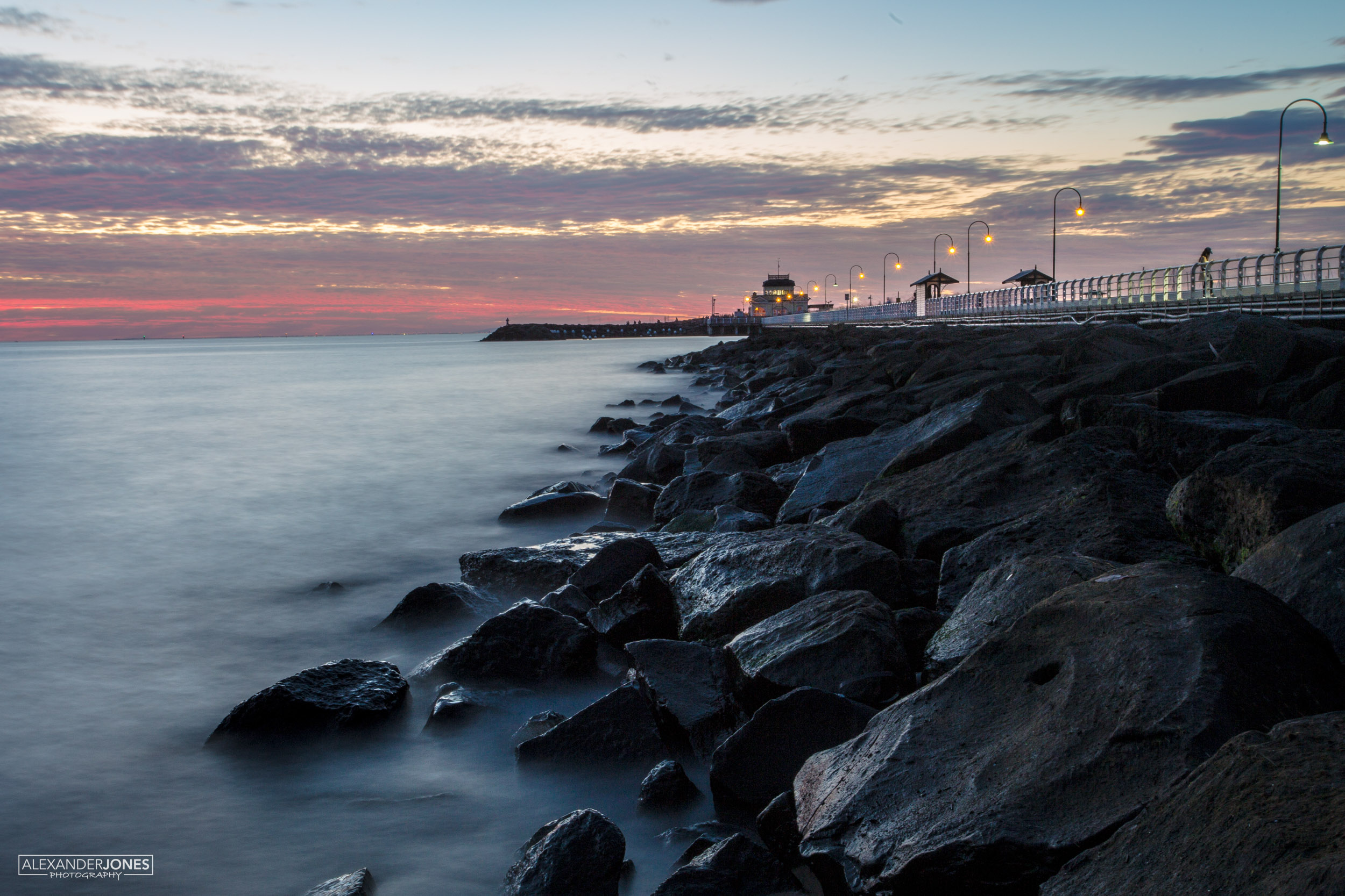 sunset over st kilda pier in melbourne australia 