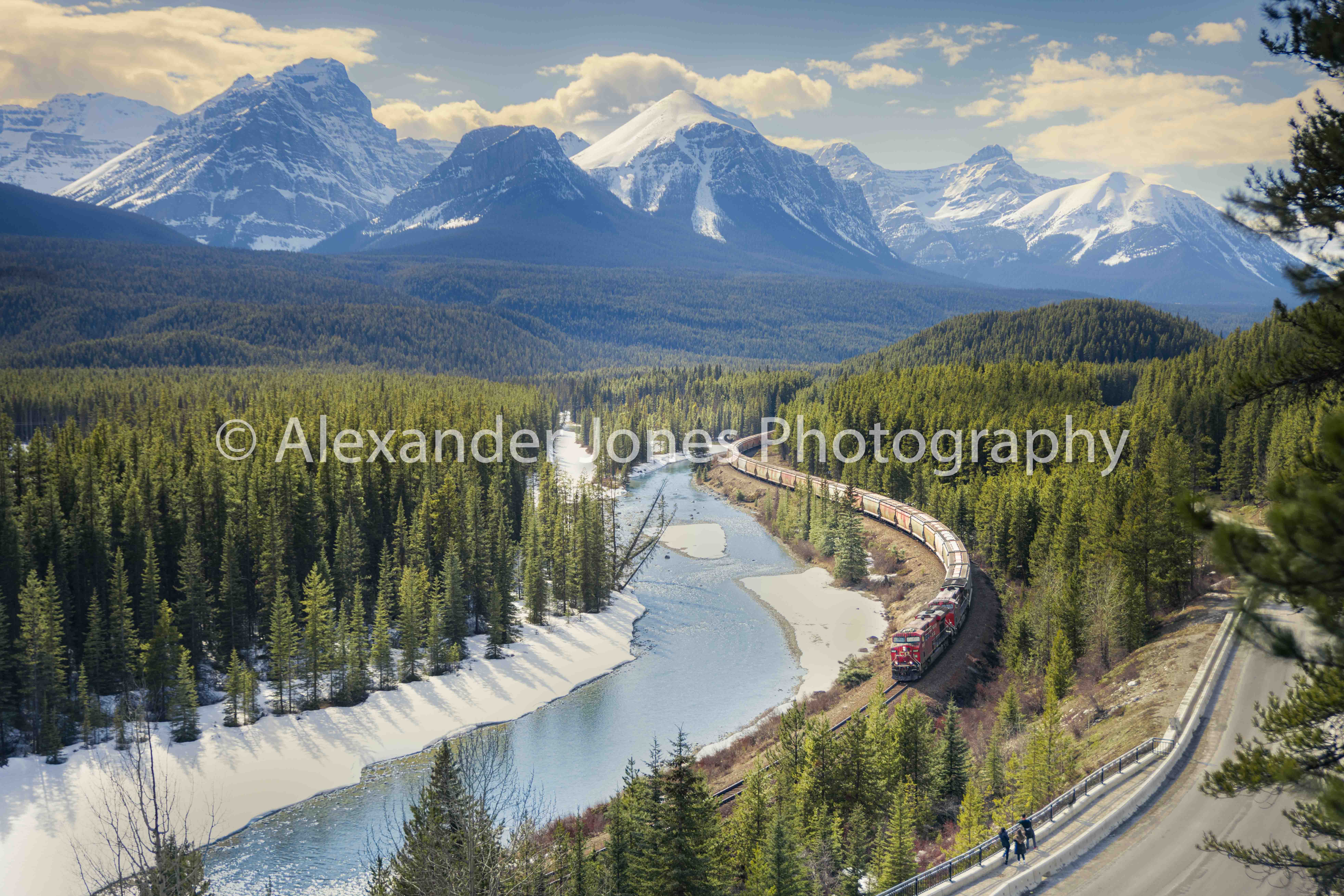 Morant's Curve Elevation a train going through morant's curve in banff national park.